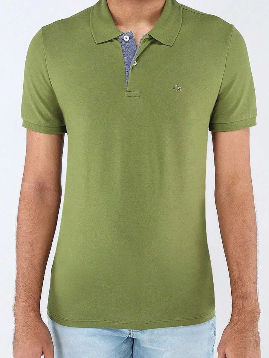 Ogochi Men's Basic Plain Polo Shirt With Logo, No Pocket, Original - Sphagnum Hijau - View 1