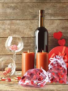 50 piezas Bolsas de malla con forma de corazón para el Día de San Valentín con cordón - Perfectas para joyería, cosméticos y obsequios del Día de San Valentín - Rojo - Ver 6