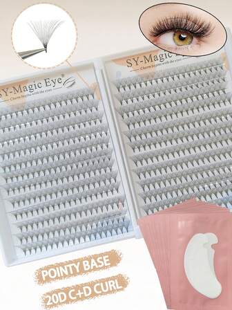 480 Pcs Per Box,20D, Thickness 0.05mm,8-15mm/Mix, Curl C/D ,Pointy Base Premade Fans Eyelash Extensions, With 10Pcs Eyelash Extension Gel Under Eye Pads , Easy To Carry, Hand-Grafted False Eyelashes, Party And Travel, Christmas