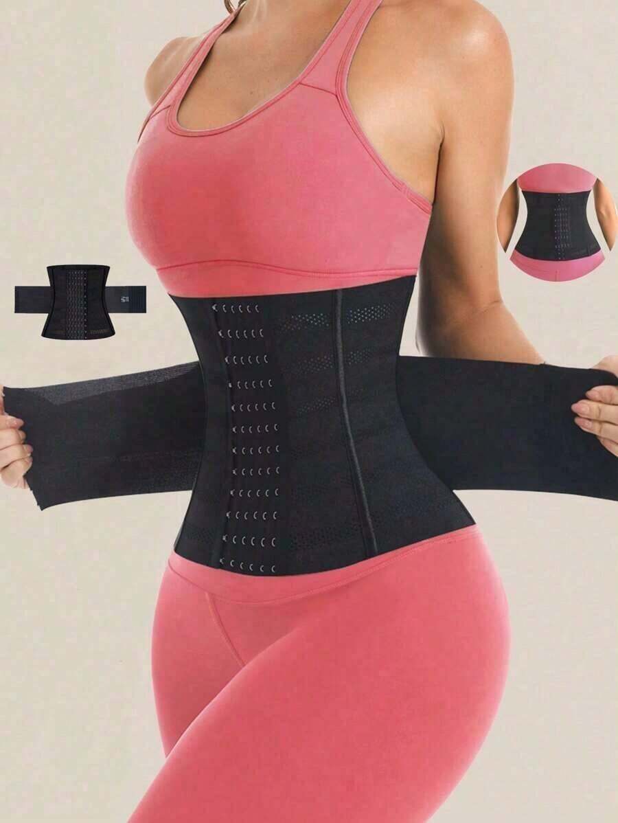 1pc Wrap Waist Trainer Double Belt Body Shaper Corset Shapewear Slimming Sheath Woman Flat Tightens Belly Sheath Waist Trainer Body Shaper RVPV - màu đen - Xem 1