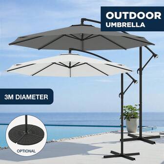 Outdoor Umbrella 3m Umbrellas Cantilever Stand Base Patio Garden Pool Sun Shade Beige White Grey