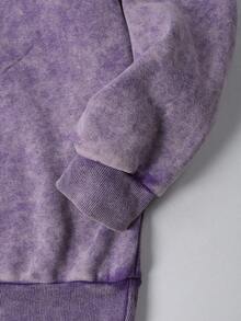 Hemo 男士街头蜘蛛图案连帽卫衣，略带弹力做旧水洗保暖棉混纺紫色长袖拉链连帽衫，休闲日常校园季外套 - 黑色 - 查看 5