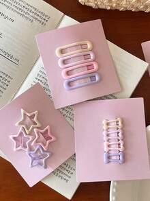 Conjunto de 24 Presilhas de Cabelo Geométricas Coloridas em Formato de Coração - Acessório de Cabelo Personalizado e Versátil para Meninas, Presilhas de Garra, Grampos de Cabelo, Presilhas de Orelha