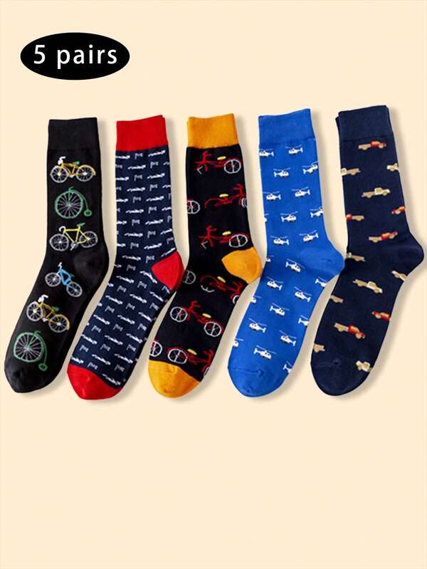 5 Pares de Meias Cano Médio Masculinas, Novas Meias Esportivas e Casuais Personalizadas de Outono/Inverno da Marca