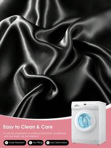 3/4件套床上用品：1件缎面床笠 + 1件缎面床单 + 1/2件缎面枕套，柔软透气，抗皱，提升睡眠质量，奢华酒店风格，9.84英寸/25厘米深口袋，可机洗，适用于所有床型 - 单人床、双人床、大号床、特大号床，通过Oeko-Tex认证，黑色 - 黑色 - 查看 8