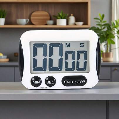 1pc Digital Kitchen Timer With Large LCD Screen, Magnetic Base And Stand, Count Up/Down Timer With Alarm, Durable Plastic Battery Powered, For Cooking, Baking, Work, Exercise, Cooking Timer, Household Timer, Easy-Read Display, Compact Design, Lightweight Timer, Alarm Timer, Student, Home Use