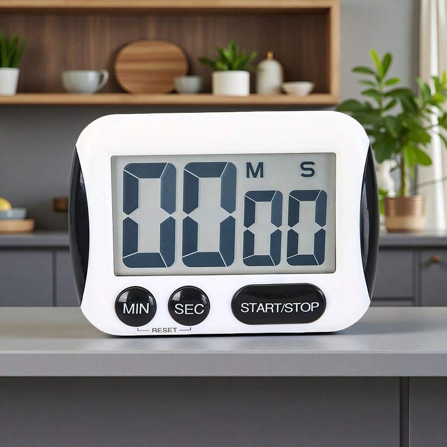 1pc Digital Kitchen Timer With Large LCD Screen, Magnetic Base And Stand, Count Up/Down Timer With Alarm, Durable Plastic Battery Powered, For Cooking, Baking, Work, Exercise, Cooking Timer, Household Timer, Easy-Read Display, Compact Design, Lightweight Timer, Alarm Timer, Student, Home Use - Black - View 1