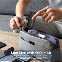 Mini 5000mAh Power Bank, 15W Fast-Charging Phone Charger, Built-In Charging Plug And Output Cable, LCD Smart Display, Type-C Plug Compatible With IPhone 17/16/15/Android - 黑色-for Type-C插頭+for iPhone14線 - 查看 5