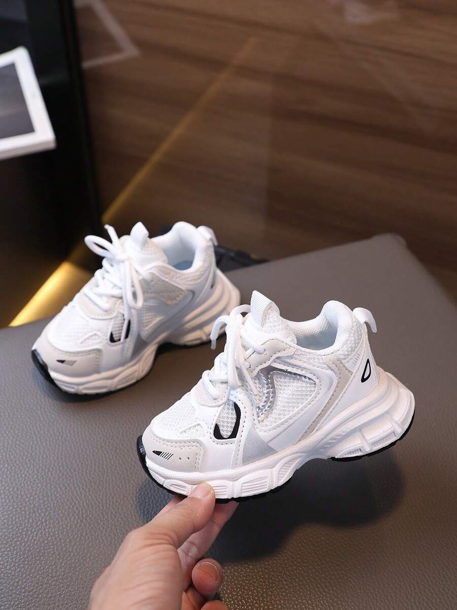 1双儿童透气网面软底防滑休闲厚底运动鞋，儿童运动跑步鞋 - 白色 - 查看 1