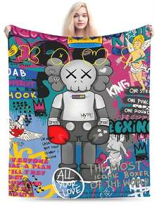 Kawss Kawaii Kaw Blanket Cozy Anime Gift Blanket - Premium Flannel Throw For Fans, Soft Cartoon Print For Sofa, Bed, Camping & Travel, Great Christmas Birthday Present - 黑色 - 查看 2