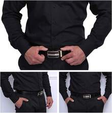 Men's Leather Slide Ratchet Belt Casual With Automatic Dress Pant Shirt Micro Adjustable - Black-kt21 - 查看 5