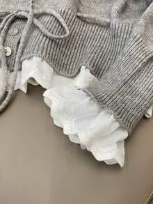 JIANHU 抽绳腰带开衫，秋冬圆领纽扣开衫，蕾丝荷叶边下摆，舒适休闲，适合咖啡约会和圣诞派对，保暖百搭，也适合圣诞节、新年派对和日常穿着。 - 灰色 - 查看 6