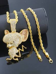 1 mặt dây chuyền hình động vật bằng hợp kim đính đá toàn bộ kèm vòng cổ xích bện 22 inch, phụ kiện Hip Hop thời trang dành cho cả nam và nữ - mặt dây chuyền động vật - Xem 23