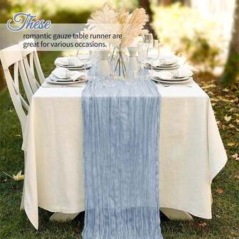 1pc Bohemian Mist Blue Polyester Table Runner - Elegant Twisted Stripe Texture, Reusable, Suitable For Bridal Wedding, Christmas, Thanksgiving And Family Dining & Special Occasions Rectangular Decor
