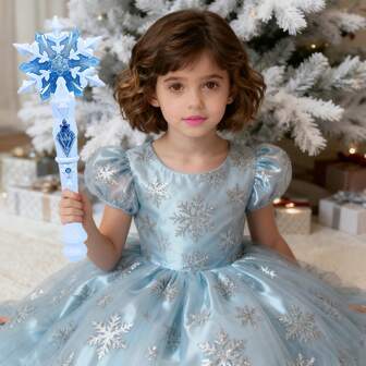 Flashing & Musical Snowflake Magic Wand, Blue/Purple, Suitable For Children's Party Games/Princess Costume Accessories/Stage Props/Pretend Play Music Toys, Surprise Gift For Girls/Birthday/New Year/Holiday/Christmas