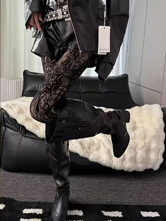 性感内衣，女士黑色花卉蕾丝连裤袜 - 透明精致图案长筒袜、紧身裤、连裤袜、打底裤，适合派对、夜店和街头风格 - 优雅的黑色连裤袜，饰有精致的蕾丝细节，舒适百搭，适合休闲穿着，完美搭配连衣裙或半身裙，适合体重 90-140 磅。