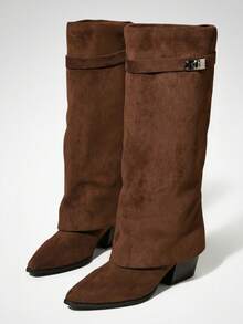 بوت طويلة حتى الفخذ بطرف مدبب نحيف من طراز قديم، بوت طويلة فوق الركبة للنساء، بوت كاوبوي غربية - قهوة بني - مشاهدة 3