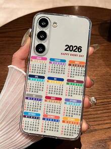 Colorful Calendar Painting Transparent Protective Phone Case, Compatible With IPhone 17/17 Pro/17 Pro Max, 16/11/16 Pro/16 Plus/16 Pro Max/16e, 15 Pro Max, 13/14/12/XS/XR/7G/8P, Galaxy S25/S25 Plus/S25 Ultra, A16/A36/A26/A56/A50/A12/A32, Anti-Drop Phone Cover - Multicolor - View 3