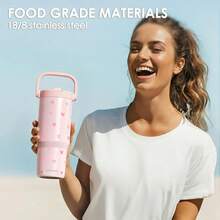Pink Bow Stainless Steel Straw Lid Tumbler 30oz With Carry Handle For Women Girls, Insulated Travel Coffee Cup, Gift For Sports Outdoor Workout Christmas Birthday - 心 - 查看 6