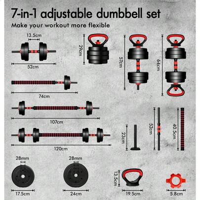 LORD Adjustable Dumbbell Set 7-40KG Exercise Fitness Equipment Barbell Kettlebell Hand Weight Set Rubber Weight Plat...