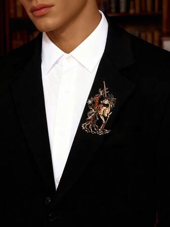 1pc Fashionable Retro European & American Exaggerated Unique Unicorn Brooch Pin, Suitable For Men And Women To Wear Daily As Decoration