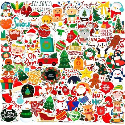 Christmas Stickers Water Bottle Crafts Scrapbook Party Gifts, Cute Holiday Merry Christmas Stickers, Suitable For Children, Teens, Adults, Vinyl Waterproof Party Stickers, Can Be Used As Gift Tags, Christmas Decorations, Fun Holiday Gifts