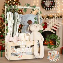 Baby Shower Gifts Basket Wooden Crate, 26-Letters And Baby Clothes Hangers New Born Baby Girl Boy Gifts Vine Decorations Cute Closet With Handle Pregnancy Gifts For New Mom Parents - 米色 - 查看 10