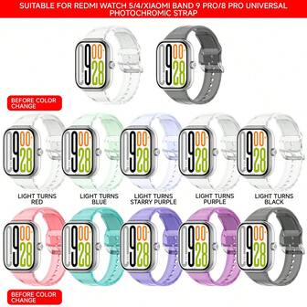 适用于 Redmi 4/5 的硅胶手表表带，腕带式智能手表表带配件，兼容小米手环 9pro/8pro，阳光下会变色