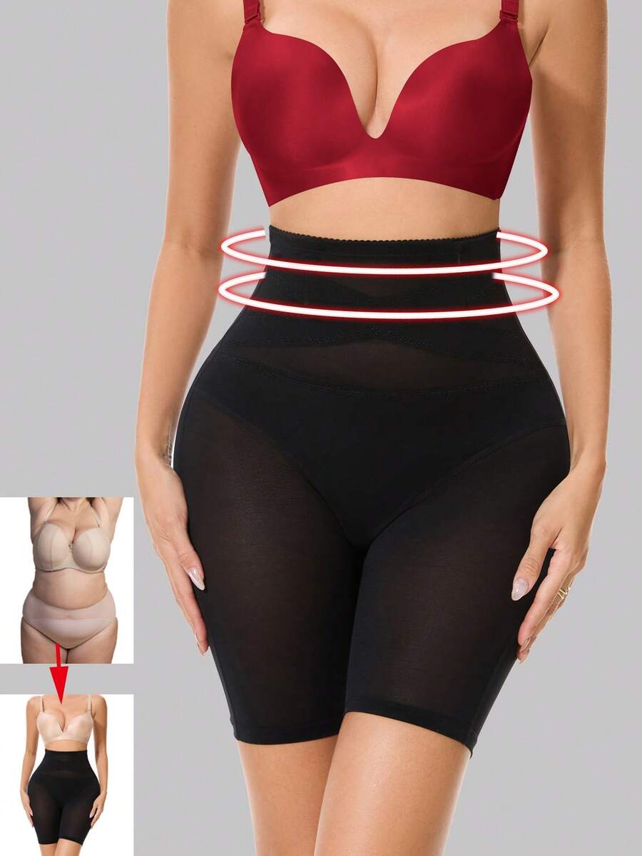 1件装女士高腰收腹塑身内衣塑形短裤 - 黑色 - 查看 1