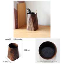 Wood Pen Holder Desk, Pencil Cup Whole Piece Black Walnut Wooden Organizer Caddy Stand - Brown - View 1