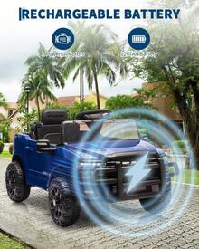 Kids Ride On Cars,12V Electric Ride On Truck Car W/Remote Control, Electric Pickup Car For Toddlers, Spring Suspension, LED Lights, Music, Ride On Toys For Boys Girls - 藏蓝色 - 查看 2