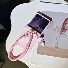 Korean Style Pastel Pink Phone Case With Cloud Lanyard, Compatible With Samsung Galaxy ZFlip7 Z Flip6 ZFlip 5 Zflip6 Zflip5, Shock-Resistant Back Cover, Also Compatible With Motorola Phones - 粉色 - 查看 6