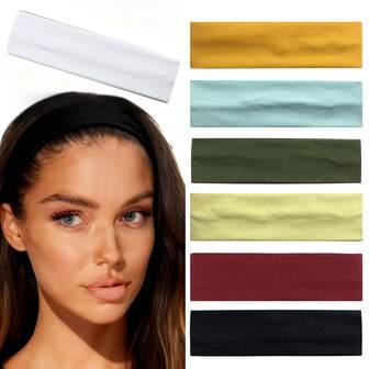 7 piezas Diadema deportiva suave y elástica de color liso para mujer, paquete de diademas de tela de moda para yoga, adecuado para entrenamiento, yoga, lavarse la cara, maquillaje, antifaz, al aire libre, fiestas, escuela, universidad, accesorios para el cabello de mujer para vacaciones, pañuelo elegante para mujer