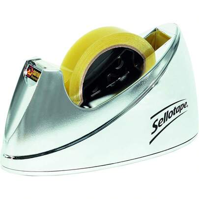 Large Tape Dispenser, Ideal For Ofices & Desktops, Chrome Steel Colour, Tape Not Included