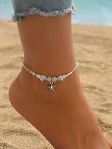 1pc Vintage Minimalist Women Anklet With Geometric Turquoise Starfish Charm, Versatile Beach/Daily Accessory - Turquoise Starfish Anklet - View 7