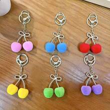 1pc Creative Adorable Flocked Cherry Keychain Car Key Ring Bag Pendant Suitable For Girls As Small Gifts Keychain Accessories Gold Keychain Bag Charm Purse Charm Keyring Y2K Bow