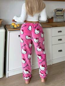 Sanrio [WONDER WORLD]1pc Hello Kitty Plush Elastic Waist Pants For Women, Valentine's Day - Hot Pink - View 4