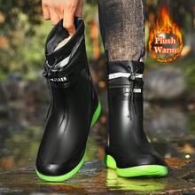 Herren Regenstiefel in Große Größen, Wintermodell, Mittelhoch, aus echtem Leder und Wildleder, wasserdicht und rutschfest mit Gummisohle - Schwarz und Grün - Übersicht 8