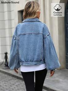 Mobula Sound# Versatile Casual Fashion Summer Middle Eastern Sexy Music Festival Casual Resort Fashionable Cool Lantern Sleeve Y2K Teenage Student Style Blue Denim Jacket For Women - Blue - View 10