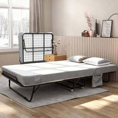 Hodeffior 75"X31" Deluxe Diplomat Folding Bed With Mattress For Adults, Portable Foldable Bed With Luxurious Memory Foam Mattress & Super Strong Frame, Fold Up, Roll Away, & Hideaway, 80x190CM