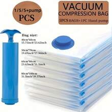 Oversized Vacuum Transparent High-Quality Storage Compression Bags, Suitable For Travel Essentials, Clothes, Bedding, Blankets, And Other Portable Storage Bags. Manual Vacuum Pump Compression Bag Set, No Electricity Required, Reduces Space Usage. - Blue - View 2