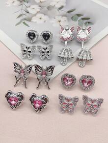 4件套Y2K风格奢华银色树脂仙女蝴蝶鞋带吊坠DIY配件，适用于女士运动鞋和靴子，个性化闪亮水钻伞形鞋带扣装饰，可拆卸心形鞋夹饰品，适合系带鞋，圣诞节、万圣节、情人节、生日派对礼物（不含鞋子）