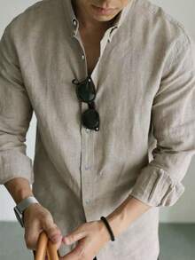 Men's Casual Bamboo Fiber Soft Breathable Commute Solid Color Button-Up Shirt - Mocha Brown - View 9