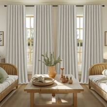 4pcs Burlap Linen Blackout Curtains For Living Room/Bedroom, Back Tab Faux Linen Textured 100% Blackout Drapes, Thermal Insulated Privacy Protection Farmhouse Window Curtains - 亞麻布 - 查看 2