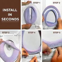 Funda suave para asiento de inodoro u2013 Calentador de asiento de inodoro de felpa y tela gruesa para asientos de inodoro redondos y alargados de 14x 18 pulgadas, reutilizable, lavable a mquina, fcil de instalar, embalaje listo para regalo, color gris helado - 2 cenizas moradas - Ver 8