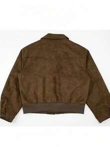 Men's High-Street Suede Short Jacket Spring Autumn Zip-Up Lapel Flight Jacket Korean Style Casual Outerwear For Daily Wear - màu nâu - Xem 2