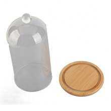 Elegante Glasglocke für konservierte Blumen - 10 x 19 cm, inklusive kleiner Dekokugeln, mit flachem Sockel aus Bambus und Holz für eine zeitlose Blumenpräsentation. - Weiss - Übersicht 4