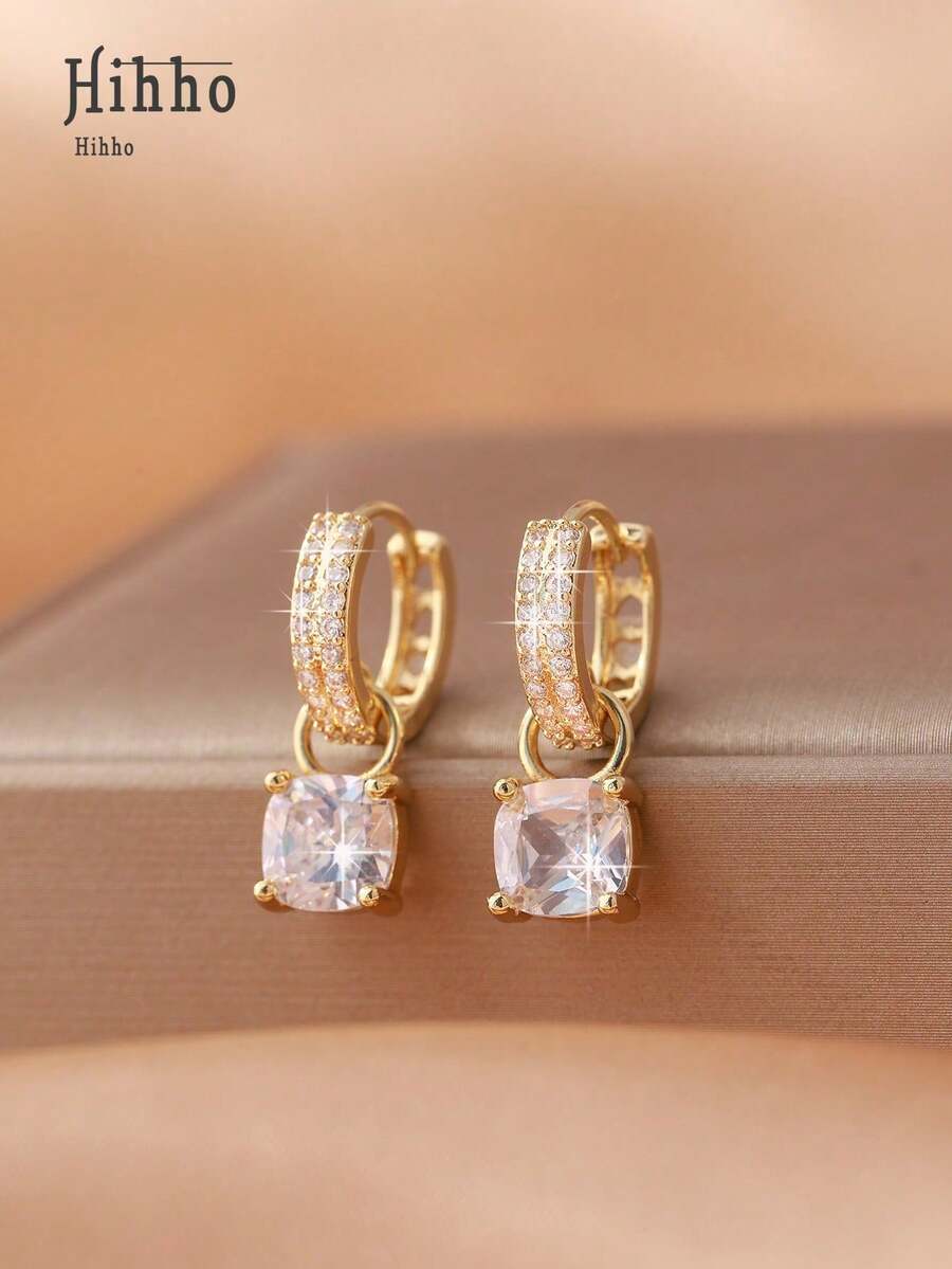 Hihho 1 par de pendientes con colgante de circonita cuadrada, joyería de moda como regalo para mujeres, adecuado para citas