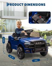 Kids Ride On Cars,12V Electric Ride On Truck Car W/Remote Control, Electric Pickup Car For Toddlers, Spring Suspension, LED Lights, Music, Ride On Toys For Boys Girls - 藏蓝色 - 查看 3