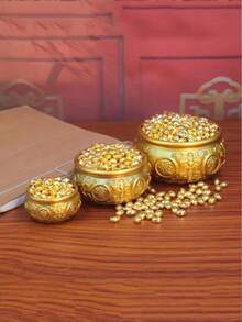 畅销黄铜风水招财罐，装饰黄铜招财罐，黄铜工艺品，饰以金沙双鱼五福风水罐 - 彩色 - 查看 4